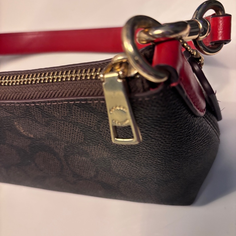 COACH Charlotte Shoulder Bag In Signature Canvas (CX810)Gold/Walnut/Bold-Red - Picture 5 of 14